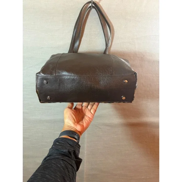 Wilsons Leather Leopard Print Haircalf Tote Bag Brown Leather Shoulder Bag - Picture 4 of 9